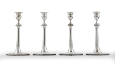 4 Viennese Neo-Classical Candleholders, - Stříbro
