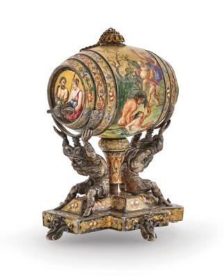 A Viennese Wine Barrel with Enamelling, - Silver