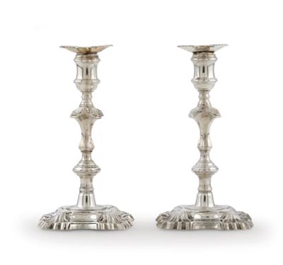 A Pair of London George II Candleholders, - Silver