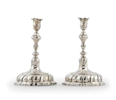 A Pair of Nuremberg Rococo Candleholders, - Silver