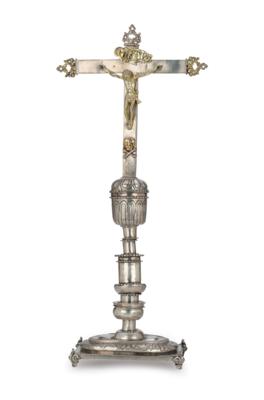 A Spanish Free-Standing Crucifix, - Silver