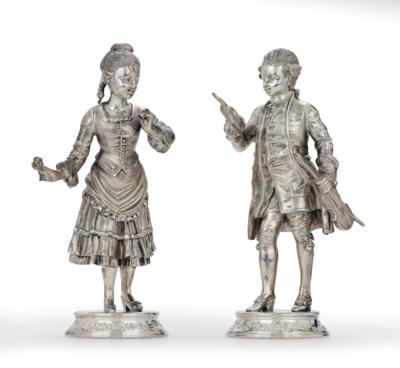 Wolfgang Amadeus Mozart mit seiner Schwester Nannerl - 2 Statuetten , - Silber