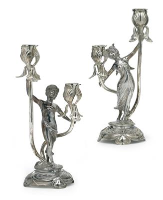 1 Paar figurale Girandolen, - Jugendstil und angewandte Kunst des 20. Jahrhunderts