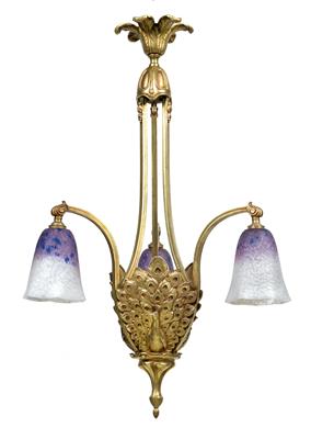 A three-arm peacock chandelier, - Jugendstil and 20th Century Arts and Crafts