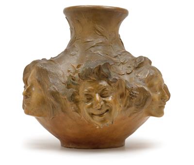 Antonin Larroux(Toulouse 1859-1937), Große Vase "Masques", - Jugendstil, Kunsthandwerk des 20. Jahrhunderts