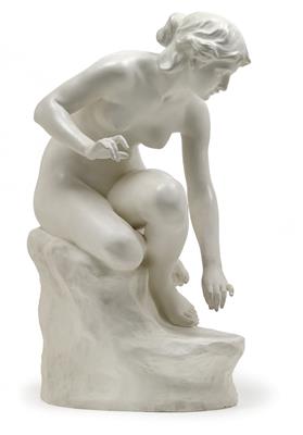 E. Tell, Female Nude seated on a rock base, - Secese a umění 20. století