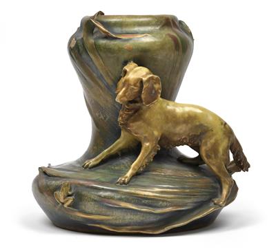 Eduard Stellmacher, Vase mit Hund und Frosch, - Jugendstil, Kunsthandwerk des 20. Jahrhunderts