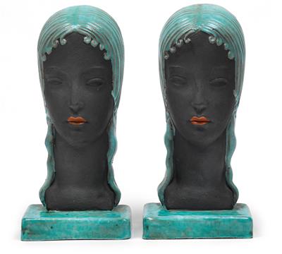 Joseph C. Motto (b. 1892), A pair of bookends with female heads, - Jugendstil and 20th Century Arts and Crafts