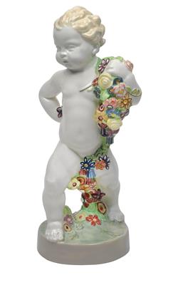 A figure of a walking putto with garland of flowers, - Jugendstil and 20th Century Arts and Crafts