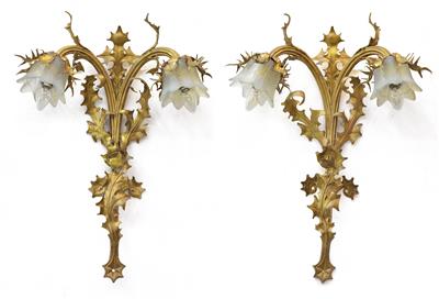 Jules Jouant (attributed), a pair of two-branched wall lamps "Chardons", - Secese a umění 20. století