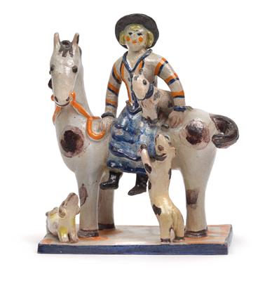 Kitty Rix (b. 1901, Vienna), a group: girl on horse with three dogs, - Jugendstil and 20th Century Arts and Crafts