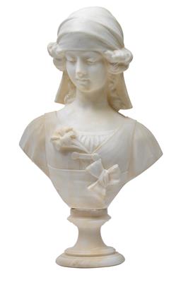 A. Fenci, a bust of a girl with a lily, - Jugendstil e arte applicata del XX secolo