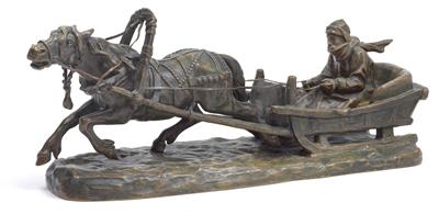 Friedrich Gornik (Prävali 1877-1943 Vienna), a bronze group of a horse-drawn sleigh, - Jugendstil e arte applicata del XX secolo
