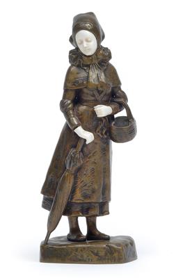 Peter Teresczcuk (Wybudow 1875-1963 Vienna), a striding girl with a basket and lampshade, - Jugendstil e arte applicata del XX secolo