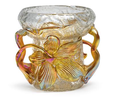 Adolf Beckert (form), A vase with two applied flowers, - Jugendstil and 20th Century Arts and Crafts