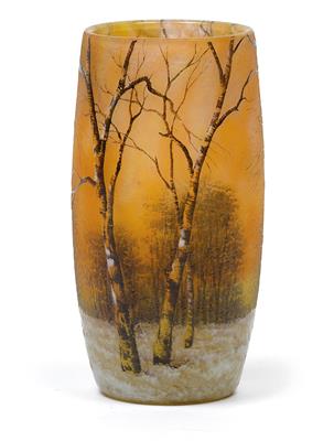 An etched beaker-shaped vase with winter landscape by Daum, - Jugendstil and 20th Century Arts and Crafts