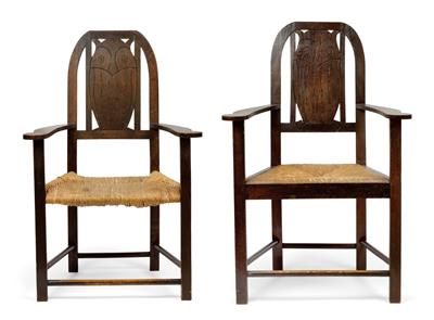 Heinrich Vogeler (Bremen 1872-1942 Budjonny), Two armchairs with owls, - Jugendstil and 20th Century Arts and Crafts