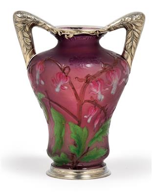 A glass vase with silver mount by Verrerie d’art de Lorraine, Burgun, Schverer & Co, - Jugendstil and 20th Century Arts and Crafts