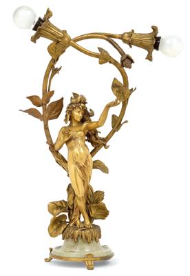 Charles Georges Ferville-Suan (1847 Le Mans 1925), table lamp with two lights and a female figure, France, c. 1900, - Jugendstil and 20th Century Arts and Crafts