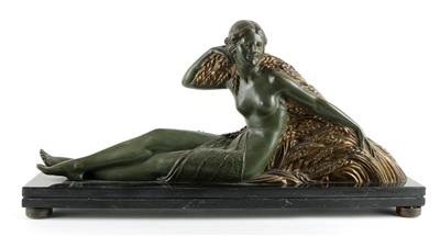 Demetre Chiparus, Liegende Nymphe mit Weizenähren (wohl Kaminaufsatz) - Jugendstil und Kunsthandwerk des 20. Jahrhunderts
