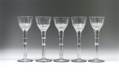 Emil Hoppe, five goblets from table service no. 130, designed in 1908, executed by E. Bakalowits Söhne, Vienna, - Secese a umění 20. století