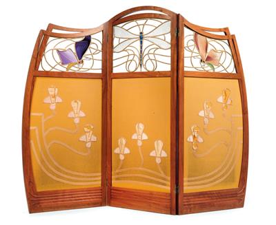 Gustave Serrurier-Bovy (1858-1910), screen with dragonfly and butterflies, Brussels, c. 1900, - Jugendstil and 20th Century Arts and Crafts