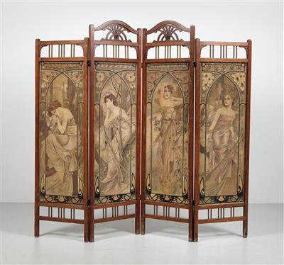 Alphonse Mucha (Eibenschütz 1860-1939 Prague), four-part screen "Times of the Day": "Nightly Rest", "Evening Reverie", "Daytime Dash" and "Morning Awakening",1899 - Jugendstil and 20th Century Arts and Crafts