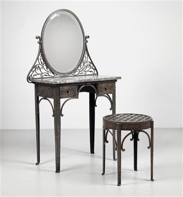 A dressing table with marble top and matching stool, France, c. 1920 - Jugendstil e arte applicata del XX secolo