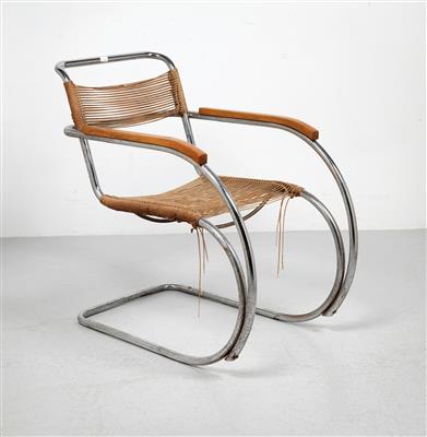 Ludwig Mies van der Rohe, a cantilever chair with armrests, model: "MR40", designed c. 1928/32, early execution by Bamberger Metallwerkstätten, Berlin - Secese a umění 20. století