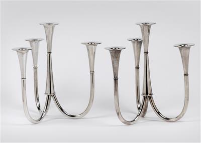 Wilhelm Wagenfeld, a pair of four-armed candelabra, Württembergische Metallwarenfabrik (WMF), Geislingen, c. 1950 - Jugendstil and 20th Century Arts and Crafts