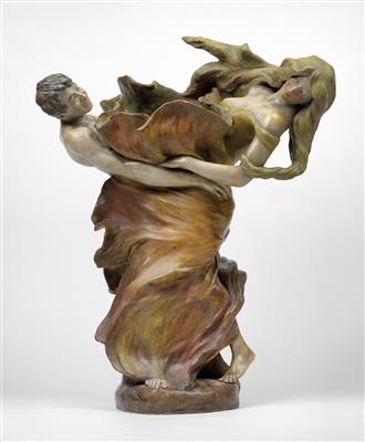 Cherc, a vase “Lustiger Tanz” (dancing couple), Wiener Manufaktur Friedrich Goldscheider, designed in c. 1898/1900, executed by 1900-1920 - Jugendstil and 20th Century Arts and Crafts