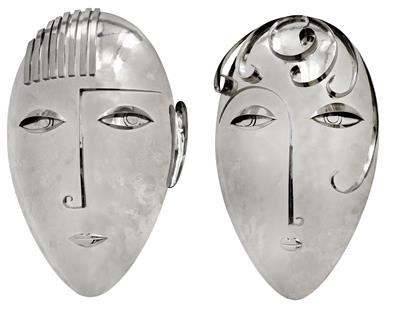 Franz Hagenauer, a pair of wall masks (male and female head), Werkstätte Hagenauer, Vienna - Jugendstil e arte applicata del XX secolo