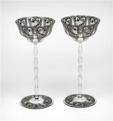 Karl Massanetz (Steinschönau 1890-1918 Lämmerle), a pair of Rhine wine glasses, Werkstatt Karl Massanetz, Steinschönau, for J. & L. Lobmeyr, Vienna, 1914 - Jugendstil and 20th Century Arts and Crafts