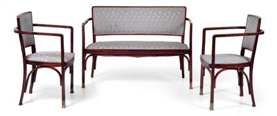 Koloman Moser or Gustav Siegel, a settee and two armchairs, designed in 1901/02, model no. 719, executed by J. & J. Kohn, Vienna - Jugendstil and 20th Century Arts and Crafts