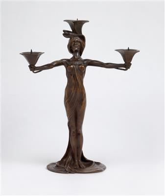Peter Tereszczuk, a three-light candelabrum in the form of female figure, Vienna, c. 1910 - Secese a umění 20. století