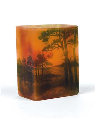 A rectangular vase with lake and wooded landscape, Daum, Nancy, c. 1910/15 - Jugendstil and 20th Century Arts and Crafts