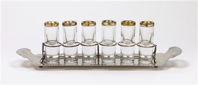 Adolf Loos, six liqueur glasses, Bakalowits, Vienna, c. 1900 with an oblong tray and supports - Secese a umění 20. století