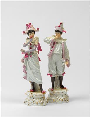 Alfred König, Pierrot and Pierrette, model year: 1897, model number: Q 188 “Pierrette”, model number: Q 189 “Pierrot”, executed by Meissen Porcelain Factory, before 1924 - Jugendstil e arte applicata del XX secolo