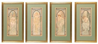 Alphonse Mucha (Eibenschütz 1860–1939 Prague), “Times of the Day”: “Reverie Du Soir”/”Evening Reverie”, “Repos de la Nuit”/ “Nocturnal Slumber”, “Aurore”/ “Dawn” und “Crepuscule”/”Dusk”, designed in 1899 - Jugendstil e arte applicata del XX secolo