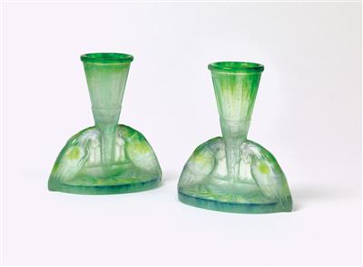 Gabriel Argy-Rousseau, Paar Vasen bzw. Kerzenhalter mit Greifvögeln, Entwurf: 1927 - Jugendstil u. angewandte Kunst d. 20. Jahrhunderts