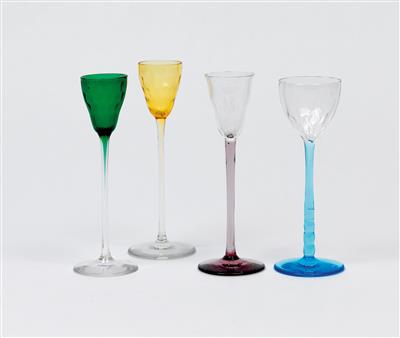 Koloman Moser, a pair of liqueur glasses and two individual liqueur glasses, commissioned by E. Bakalowits, Söhne, Vienna, 1900 - Secese a umění 20. století
