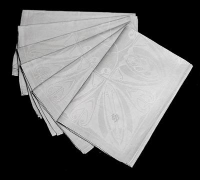 Peter Behrens, six napkins, designed c. 1901, probably executed by Simon Fränkel, Neustadt, Upper Silesia - Jugendstil e arte applicata del XX secolo