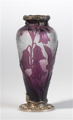 A vase with bellflowers and silver mount, Verrerie d’Art de Lorraine, Burgun, Schverer & Co., Meisenthal, 1895–1900 - Secese a umění 20. století