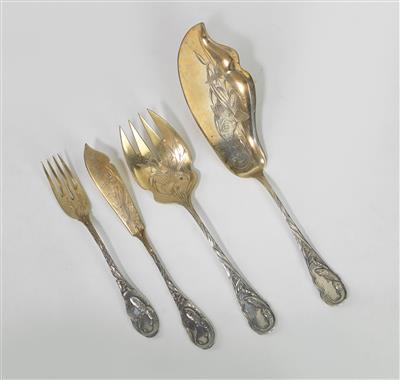 A 26-piece fish cutlery set, pattern variation of the cutlery service at the World’s Fair in Paris, 1900 - Jugendstil and 20th Century Arts and Crafts