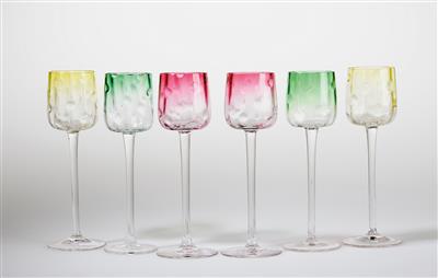 Koloman Moser, six wine glasses, Meyr’s Neffe, Adolf, for E. Bakalowits, Söhne, Vienna, c. 1900 - Jugendstil e arte applicata del XX secolo