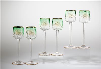 Six wine glasses, School of Koloman Moser, executed by Meyr’s Neffe, Adolf, commissioned by E. Bakalowits, Söhne, Vienna, c. 1900 - Jugendstil and 20th Century Arts and Crafts