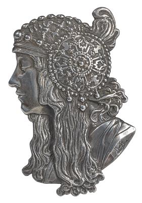 Alphonse Mucha, an element from a belt buckle: relief “Tête Byzantine Blond”, designed in 1899 - Jugendstil e arte applicata del XX secolo
