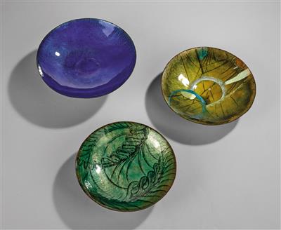 Three enamel bowls in the style of Mitzi Friedmann-Otten, Vienna, c. 1920-25 - Jugendstil and 20th Century Arts and Crafts