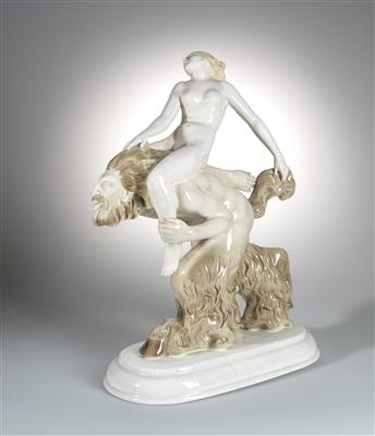 Friedrich Heuler (1889–1959), a group of figures: “Frühlingslust” (nude riding a centaur), Hutschenreuther porcelain factory, Selb, c. 1920–45 - Secese a umění 20. století