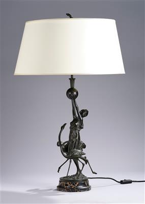 Hans W. Elischer (Austria/Germany 1891–1966), a tall table lamp or fireplace lamp with a female dancer, two flamingos and a parrot, c. 1920 - Jugendstil and 20th Century Arts and Crafts